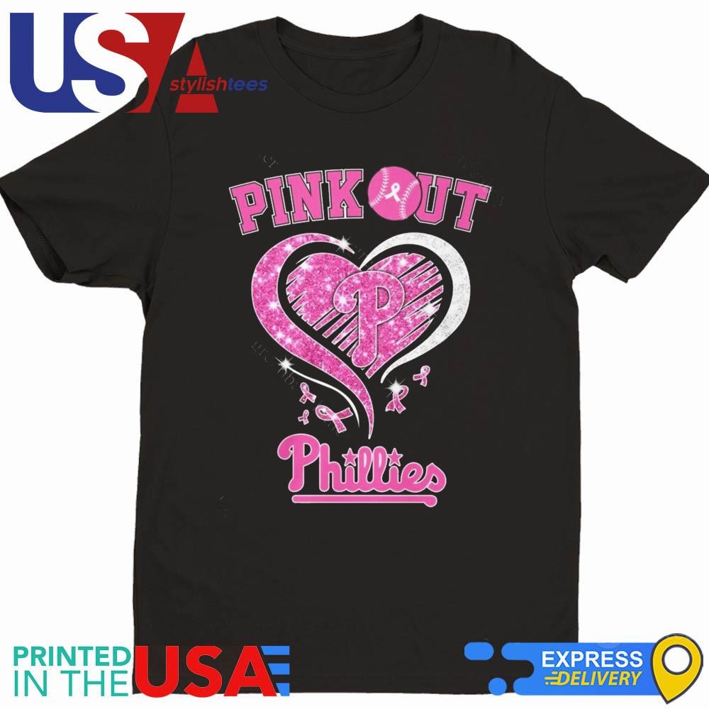 Philadelphia Phillies Pink Out Breast Cancer Heart Diamond Shirt