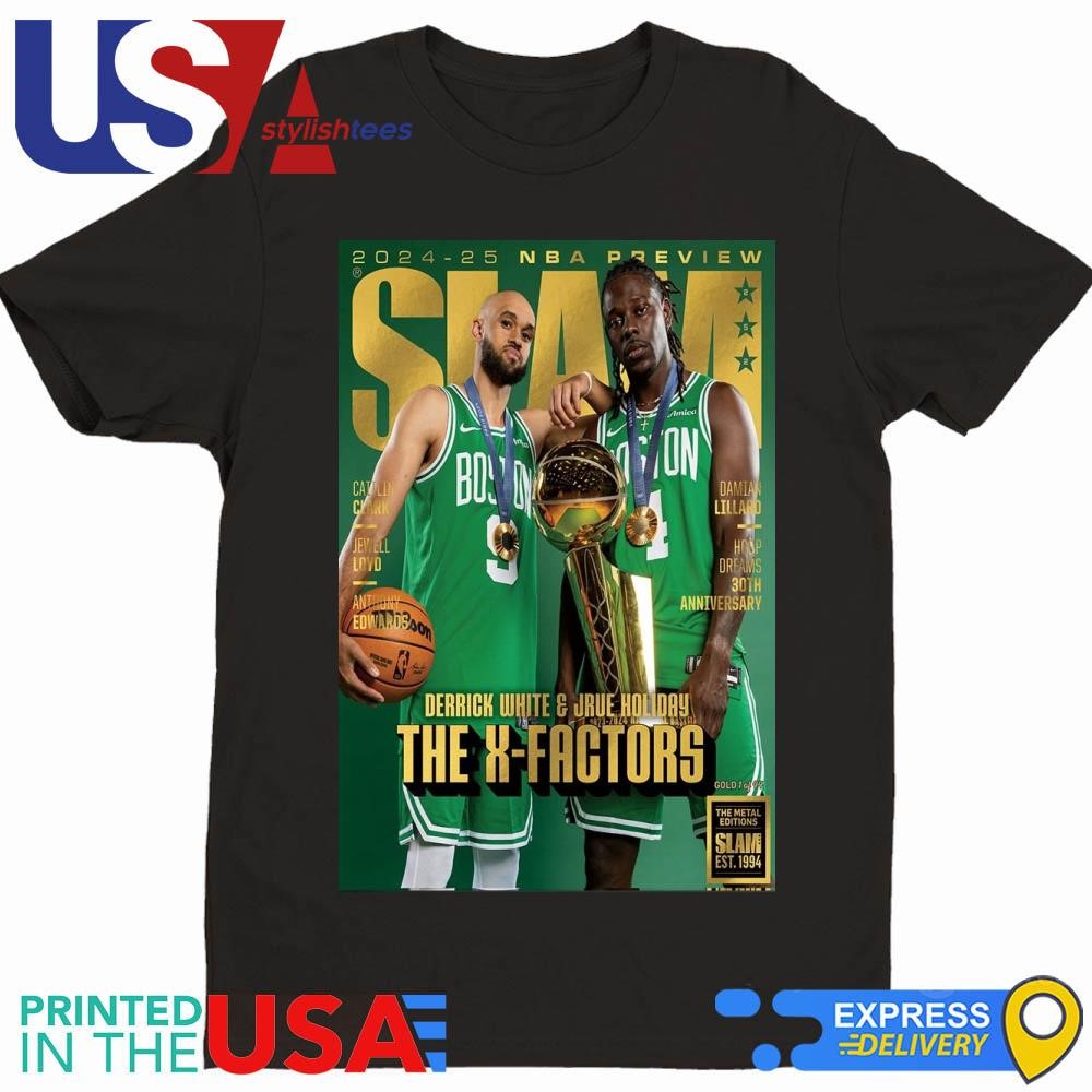 SLAM 252 Cover Derrick White And Jrue Holiday Boston Celtics The X-Factors 2024-25 NBA Preview Gold The Metal Shirt