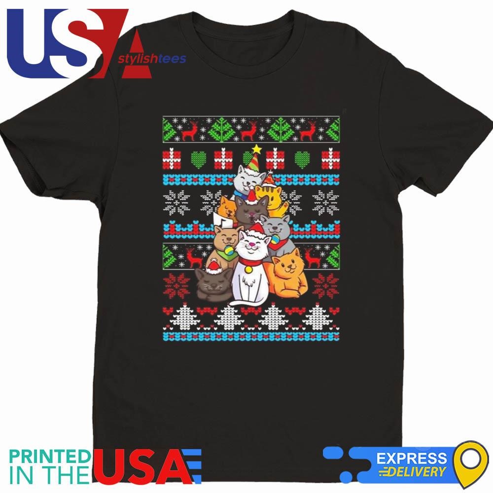 Color Art Christmas Cat Tree Ugly 2024 Shirt