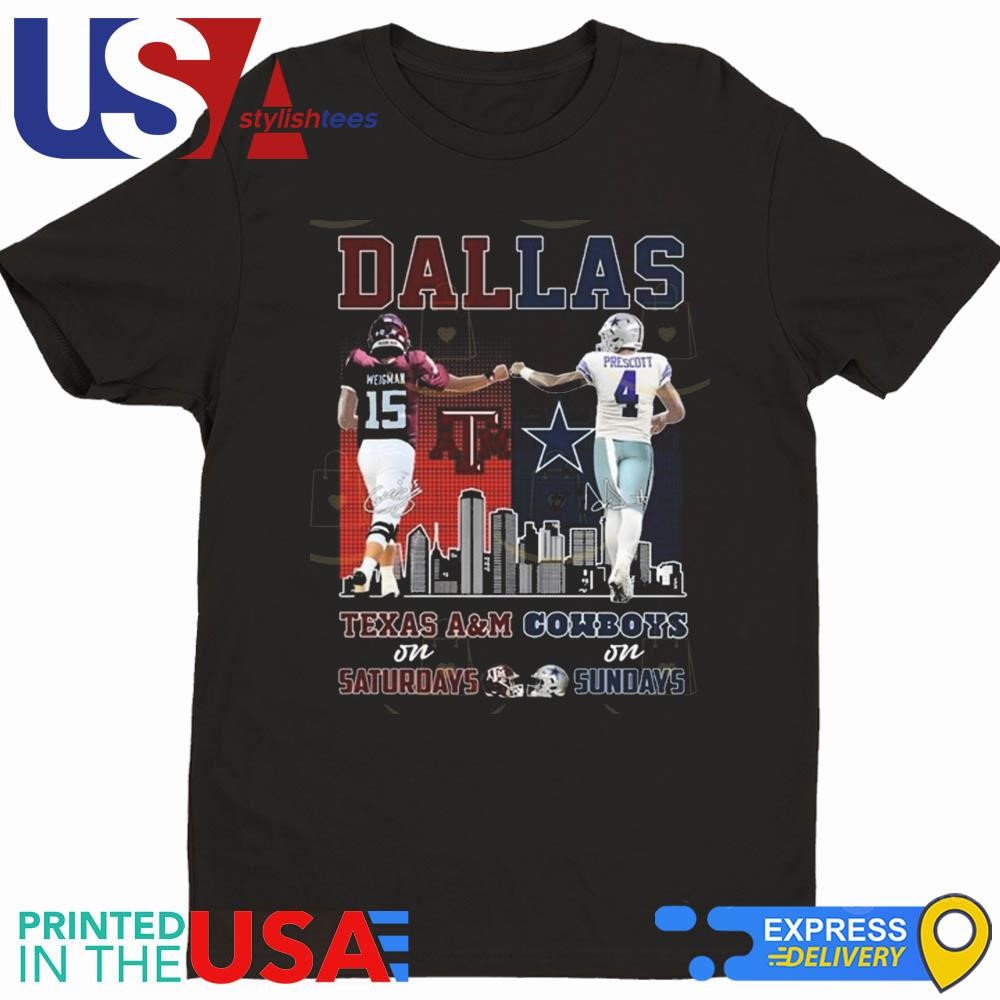 Dallas Sports Dak Prescott Dallas Cowboys And Conner Weigman A&M Aggies Signatures 2024 Shirt