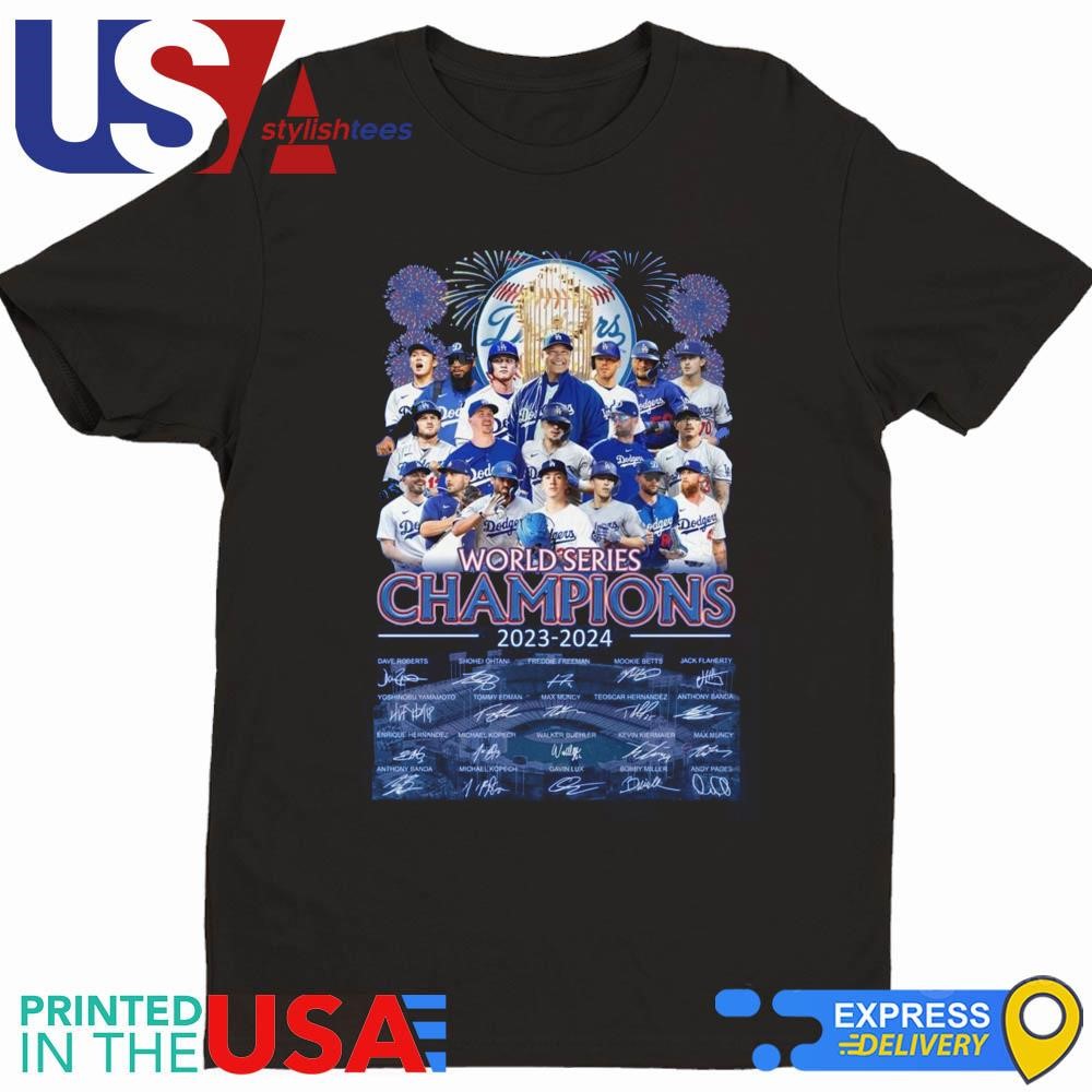 Los Angeles Dodgers World Series Champions 2023-2024 Signatures Fireworks Shirt