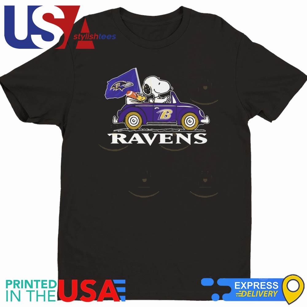 Snoopy And Woodstock Drive Car Baltimore Ravens 2024 Shirt