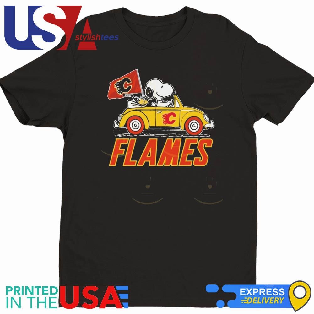 Snoopy And Woodstock Drive Car Calgary Flames 2024 Shirt