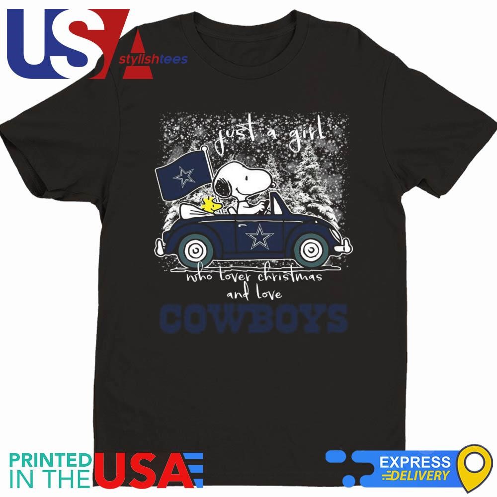 Snoopy And Woodstock Peanuts Just A Girl Who Lover Christmas And Love Dallas Cowboys NFL 2024 Shirt