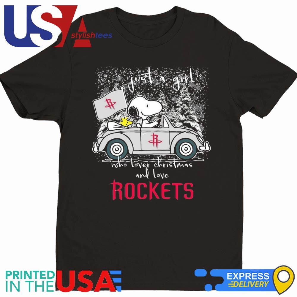 Snoopy And Woodstock Peanuts Just A Girl Who Lover Christmas And Love Houston Rockets NBA 2024 Shirt