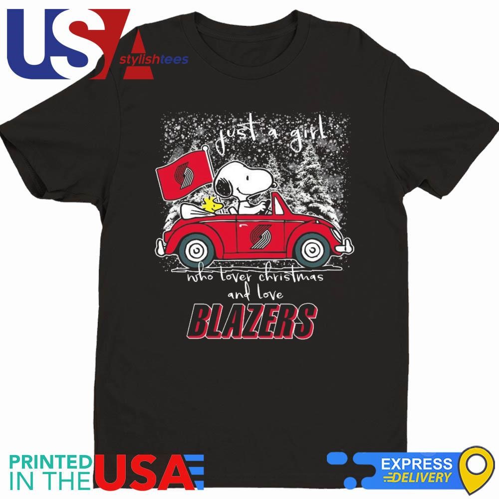 Snoopy And Woodstock Peanuts Just A Girl Who Lover Christmas And Love Portland Trail Blazers NBA 2024 Shirt