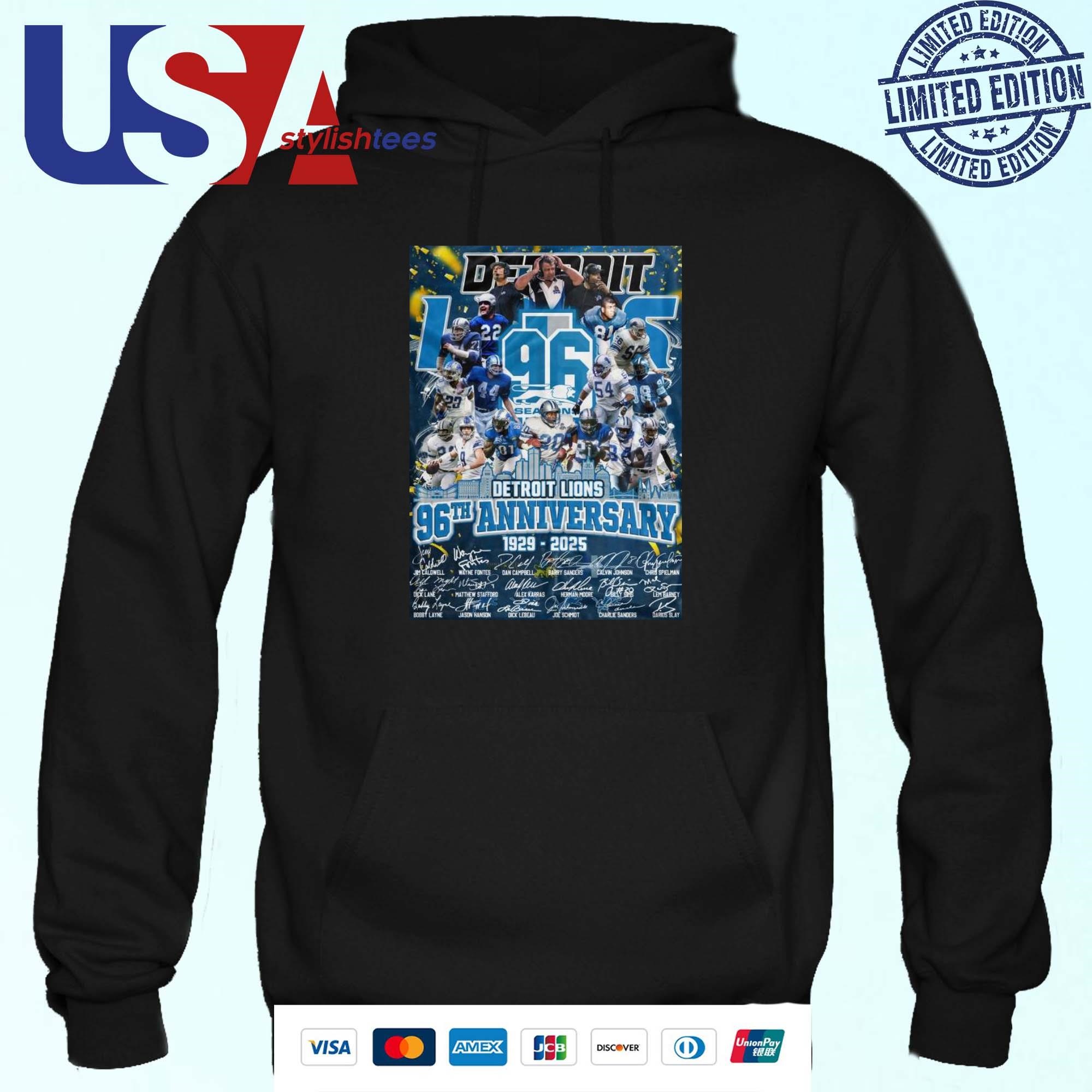 The Detroit Lions 96th Anniversary 1929-2025 Players Signatures Hoodie